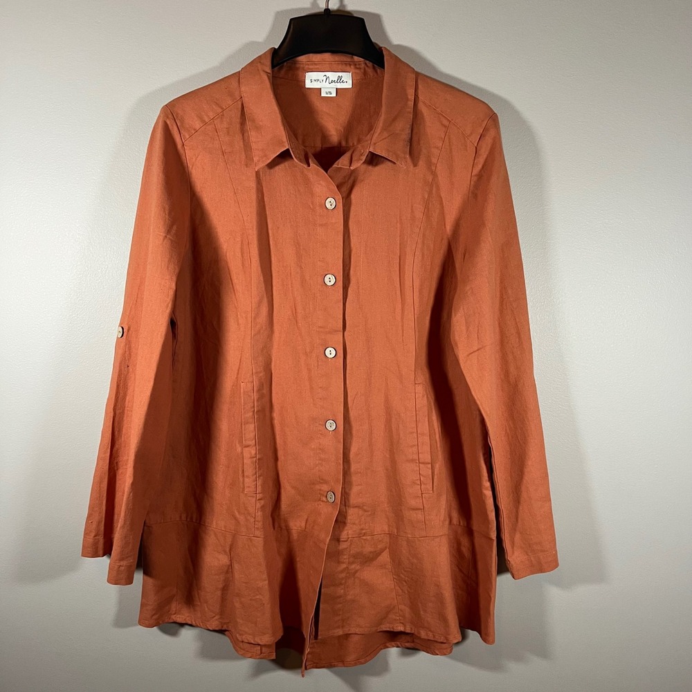 Simply Noelle L/XL Burnt Orange Linen Button Tunic Pockets Lagenlook Minimalist